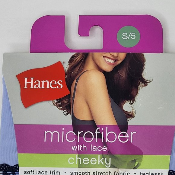 NWT Hanes Cheeky Women’s Microfiber Panties - W/Lace - 2 Pair - Size S/5 - Picture 2 of 12